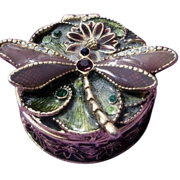 Vtg Monet Enamel Dragonfly Hinged Trinket Box Green - Picture 1 of 6